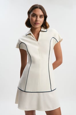 Tailored Crepe Tipped Tailored Mini Shirt Dress