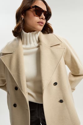 Tailored Brushed Wool Double Breasted Short Pea Coat