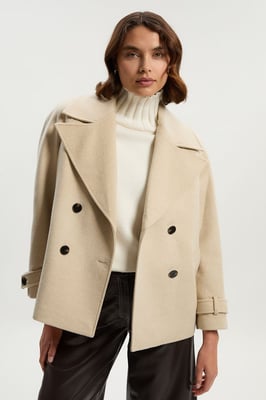 Tailored Brushed Wool Double Breasted Short Pea Coat