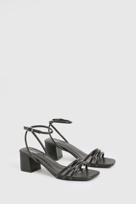 Wide Fit Square Toe Triple Strap Low Block Heel Sandals