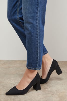 Val Faux Suede Pointed High Block Heel Courts