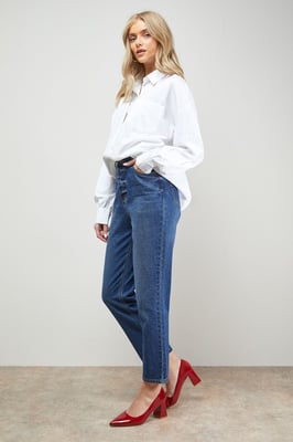 Val Faux Patent Leather Pointed High Block Heel Courts
