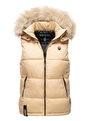 Marikoo dames gewatteerd vest – Eisflöckchen met capuchon & imitatiebontkraag