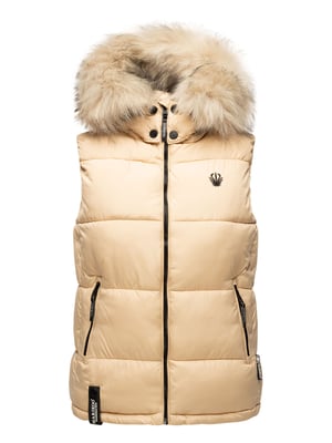 Marikoo dames gewatteerd vest – Eisflöckchen met capuchon & imitatiebontkraag
