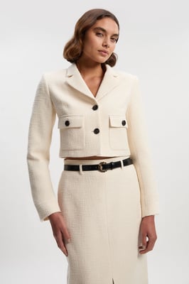 Textured Tweed Pocket Front Tailored Cropped Jacket
