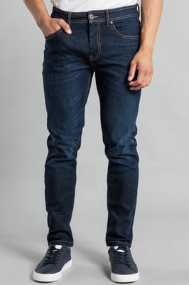 Dark Blue Slim Fit Cotton Blend Jeans