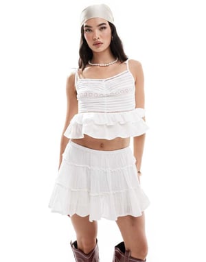 Miss Selfridge cotton broderie pintuck cami top in cream