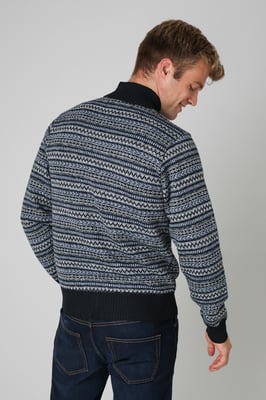 Navy Jacquard Fleece-Lined Zip-Through Cardigan