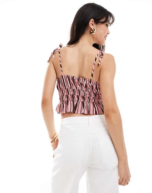 Wednesday's Girl striped tie shoulder cami top in pink