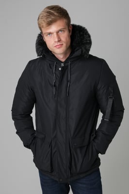 Black Padded Parka Jacket With Faux Fur-Lined Hood