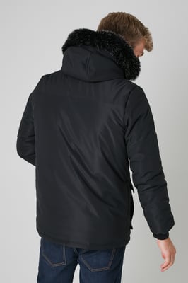 Black Padded Parka Jacket With Faux Fur-Lined Hood