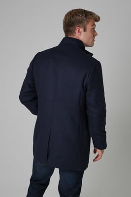 Navy Funnel Neck Coat With Wool