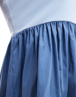 ASOS DESIGN full mini dress with ribbed contrast bodice in blue tones