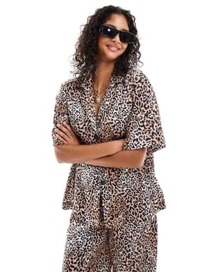 ASOS DESIGN revere shirt co-ord in animal print