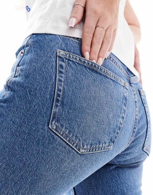 Topshop Hourglass mid rise straight cropped jean with raw hems in mid blue