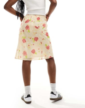 Daisy Street vintage rose print awkward length skirt in multi