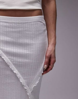 Topshop pointelle 90s length ruffle trim skirt in white