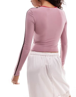 Daisy Street bow cross front contrast jersey top in mauve