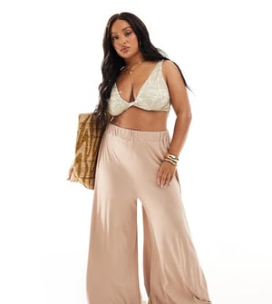 ASOS DESIGN Curve jersey palazzo beach trouser in cream