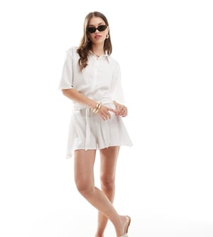 Esmee beach belted playsuit in white