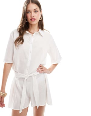 Esmee beach belted playsuit in white