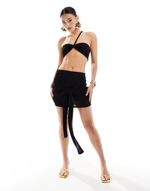 Missyempire exclusive knot detail mini skirt co-ord in black