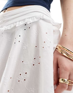 ASOS DESIGN high low hem broderie rara skirt in white