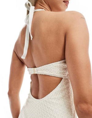 Ivory Rose Fuller Bust dual sized crcohet v front halter neck swimsuit in cream