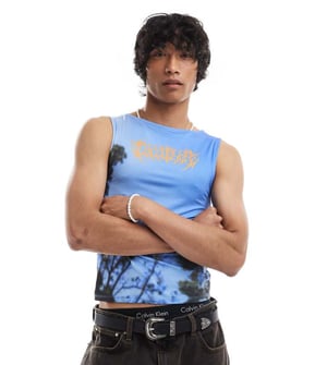COLLUSION Slash neck vest with blue sky print