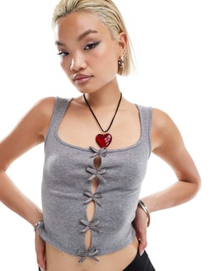 Motel vonnie bow detail knitted vest in grey