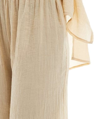 In The Style x Georgia Louise textured wide leg trousers co-ord in beige