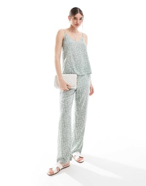Vero Moda wide leg trouser co-ord in sage floral