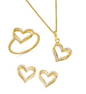 Orphelia 'Cecilia' Dames 925 Sterling Zilveren Set: Ketting + Oorbellen + Ring - Gouden SET-7584/G