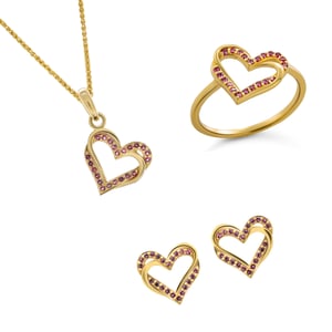 Orphelia 'Cecilia' Dames 925 Sterling Zilveren Set: Ketting + Oorbellen + Ring - Gouden SET-7584/R