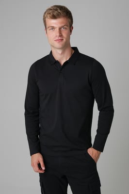 Black Long Sleeve Cotton Polo Shirt