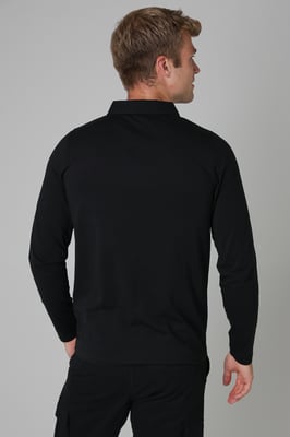Black Long Sleeve Cotton Polo Shirt