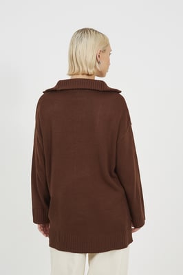 Chocolate Oversized 1/2 Zip Knitted Jumper
