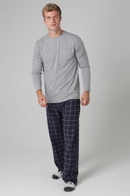 Mid Grey Cotton Long Sleeve Pyjama Set