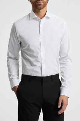 Slim Fit White Cotton Single Cuff Cutaway Collar Shirt