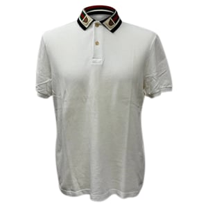 Gucci Web Trim Collar Polo T-Shirt in White Cotton