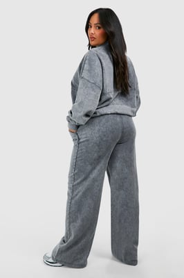 Plus Washed Zip Through Bomber Straight Leg Tracksuit