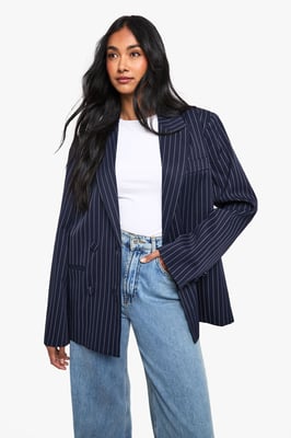 Pinstripe Double Breasted Oversized Tailored Blazer