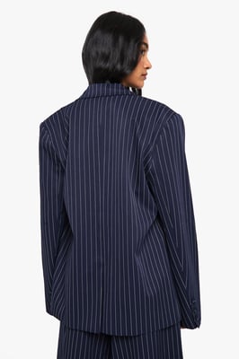 Pinstripe Double Breasted Oversized Tailored Blazer