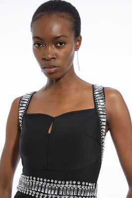 Bandage Figure Form Knit Embellished Maxi Dress