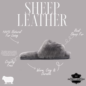 Women's Sheepskin Slippers Grey Warm Winter Fur Sliders - Nordic