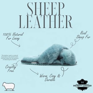 Women's Sheepskin Slippers Teal Warm Winter Fur Crossover - Snowbelle