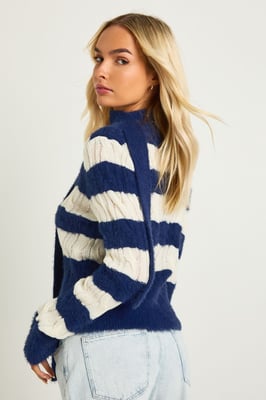 Super Soft Chunky Stripe V Neck Jumper and Scarf