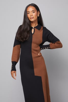 Collared Geo Knitted Dress