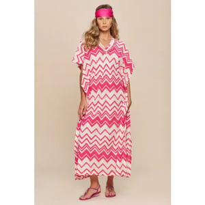 Pepita Zig zag kaftan jurk met franje