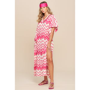 Pepita Zig zag kaftan jurk met franje